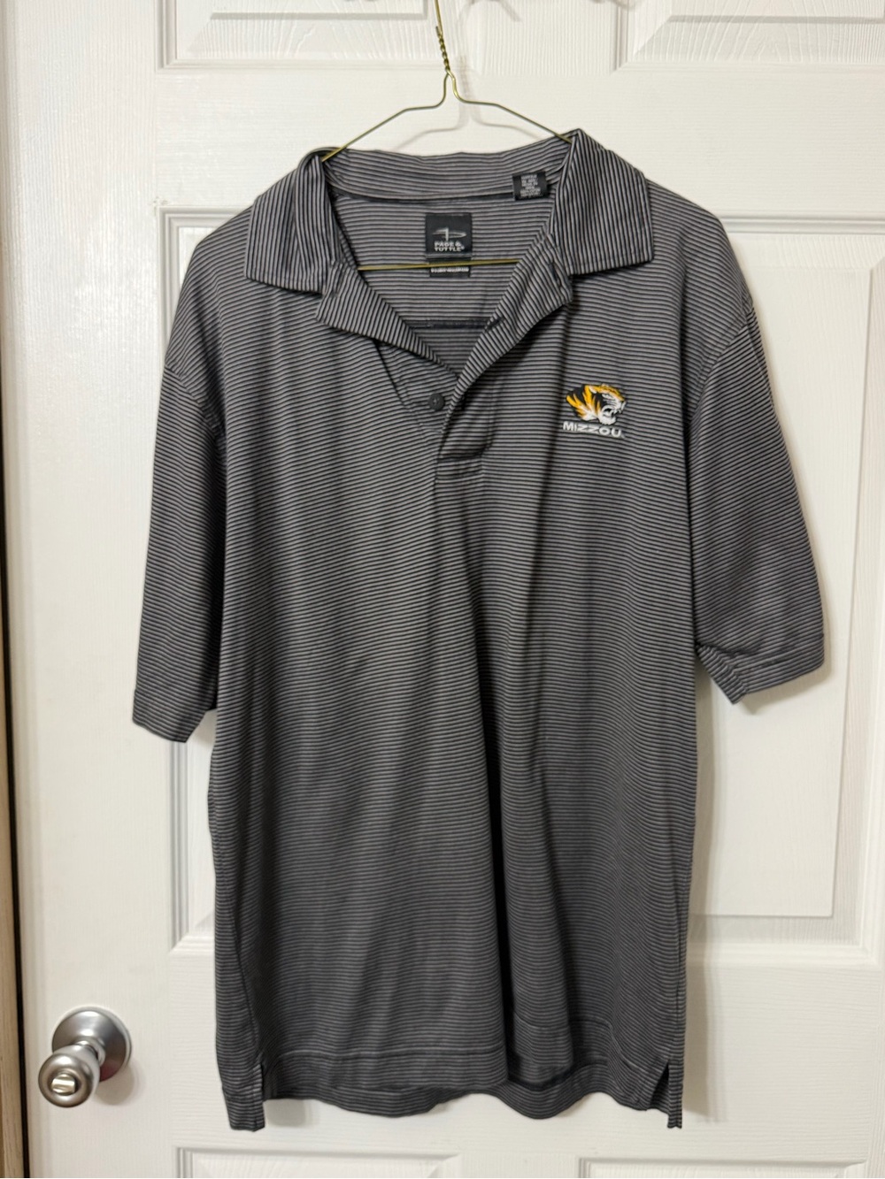 Men's Gray Striped Mizzou Polo Shirt